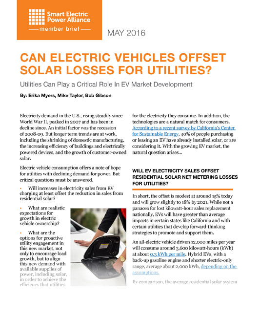 Member Brief: Can Electric Vehicles Offset Solar Losses for Utilities? (May 2016)