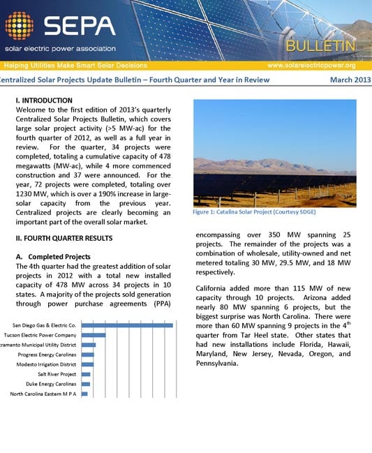 Centralized Solar Projects Update Bulletin – 2012 Year In Review