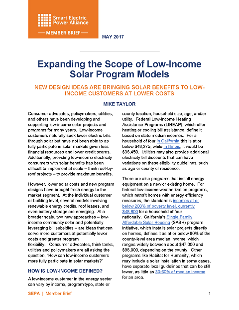 May Member Brief: Expanding the Scope of Low-Income Solar Program Models