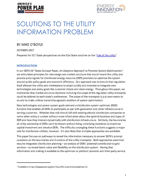 51st State Ideas I Solutions to the Utility Information Problem (Energy Innovation)