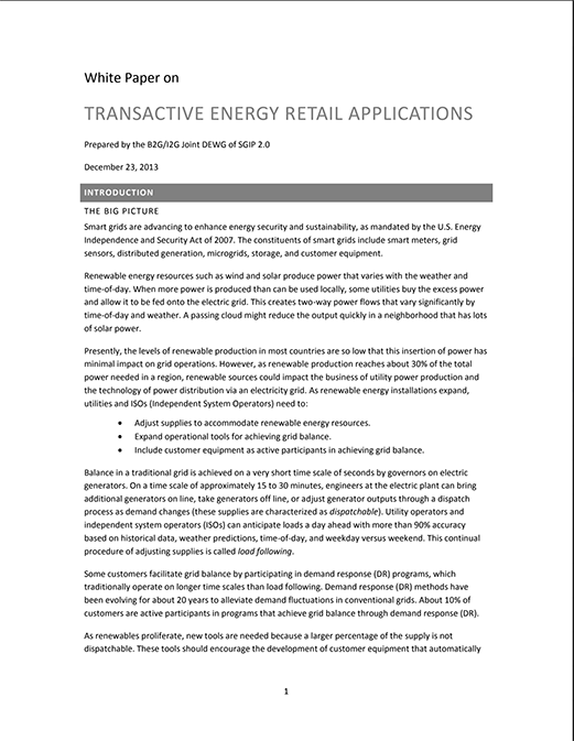 Transactive Energy Retail Applications