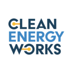 Clean Energy Works logo. Clean energy works in blue font.