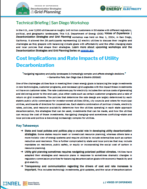 Technical Briefing | Cost Implications and Rate Impacts of Utility Decarbonization