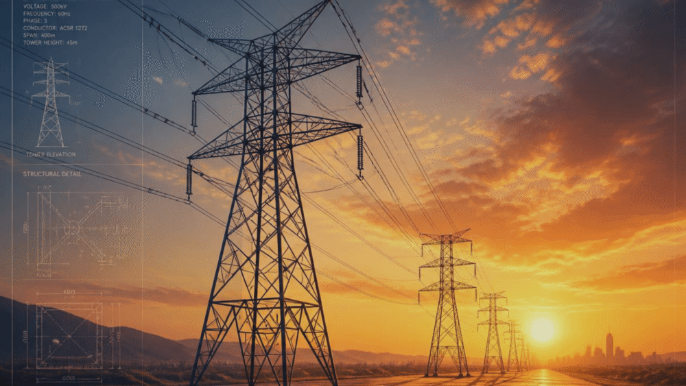 Power lines in the sunset